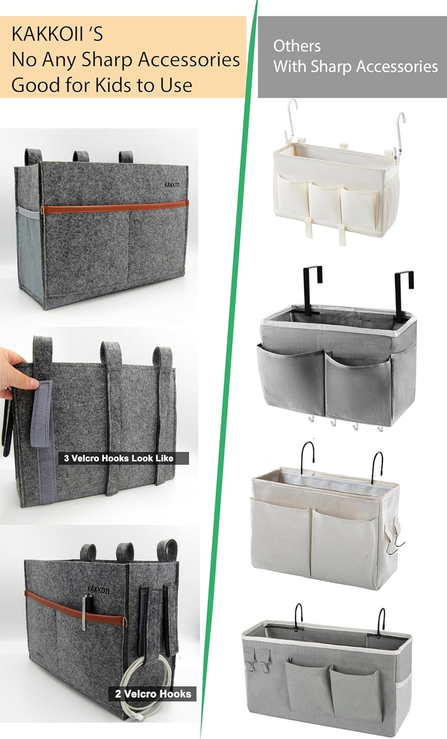 Bedside Caddy, Hanging Storage Bag, Chair Organizer Caddy, Remote, Magazine, Drink Bottle, Cell Phone Holder with Fixed Straps for Hospital Bed, Dorm Bed, Baby Stuff, Office (Grey Small)