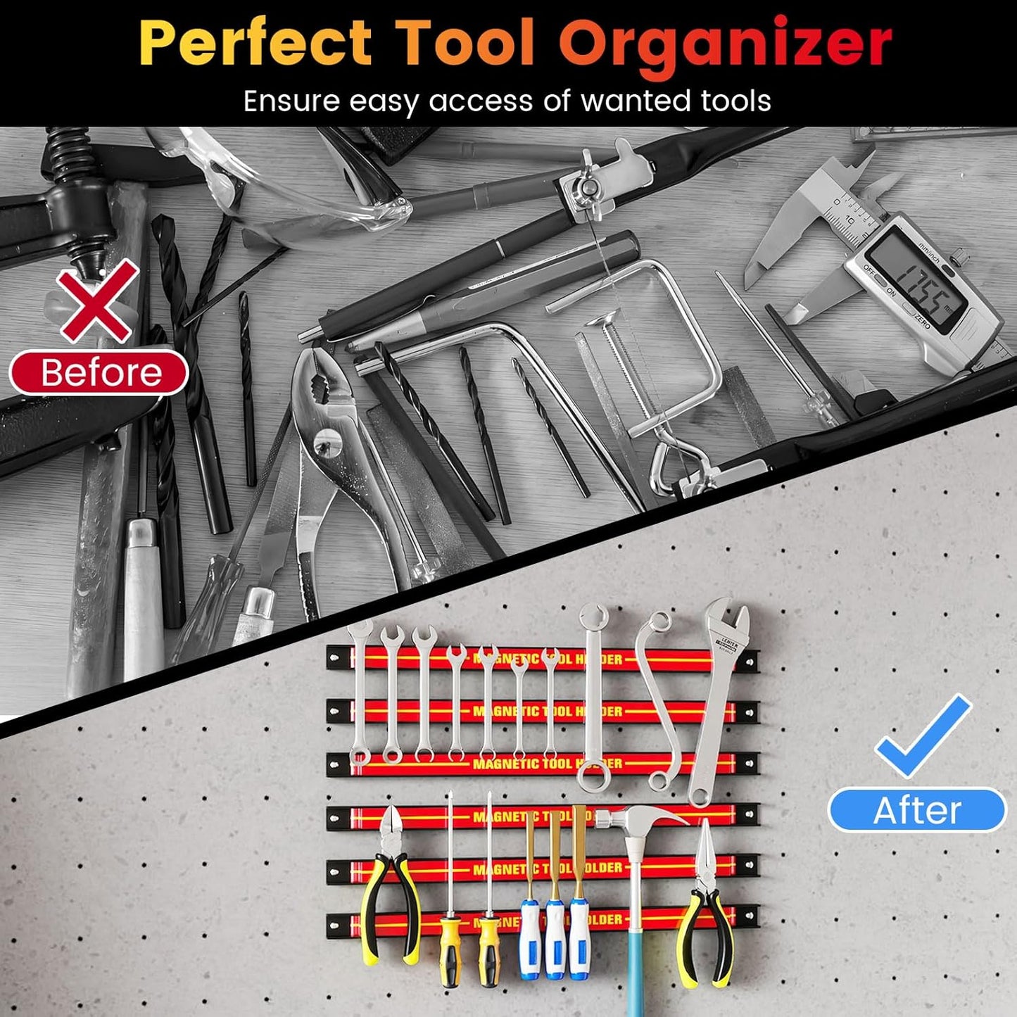 Goplus 6PCS 18" Magnetic Tool Holder, Wall Mounted 176LBS Capacity Magnetic Tool Organizer, Heavy Duty Metal Tool Rack, Tool Magnet Bar, Magnetic Tool Holder Strip for Garage Workshop