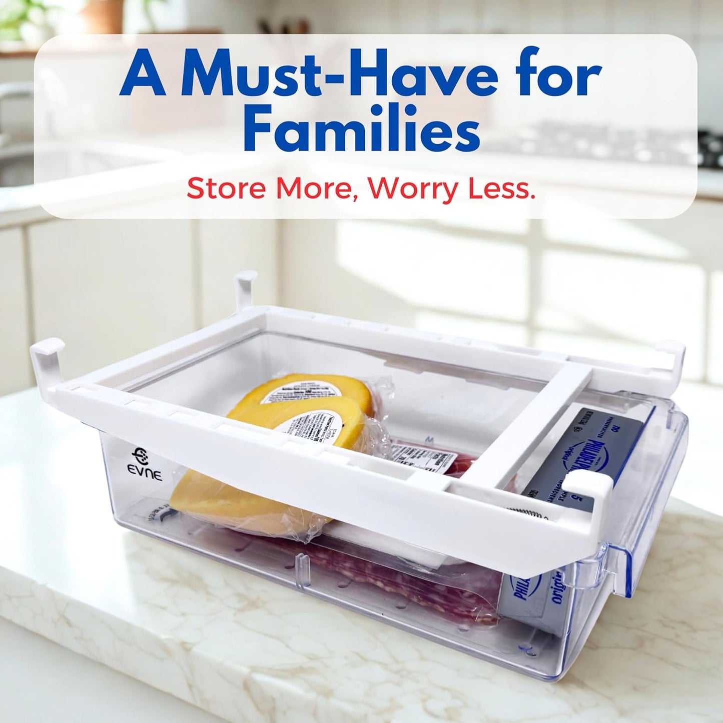 EVNE Refrigerator Drawers Fridge Drawer Organizer Fridge Organizer Drawers Small Size Refrigerator Shelf Pull Out Shelf Storage, Storage Egg Deli Cheese Meat 4 Liners Mats Included 15'' Max Size