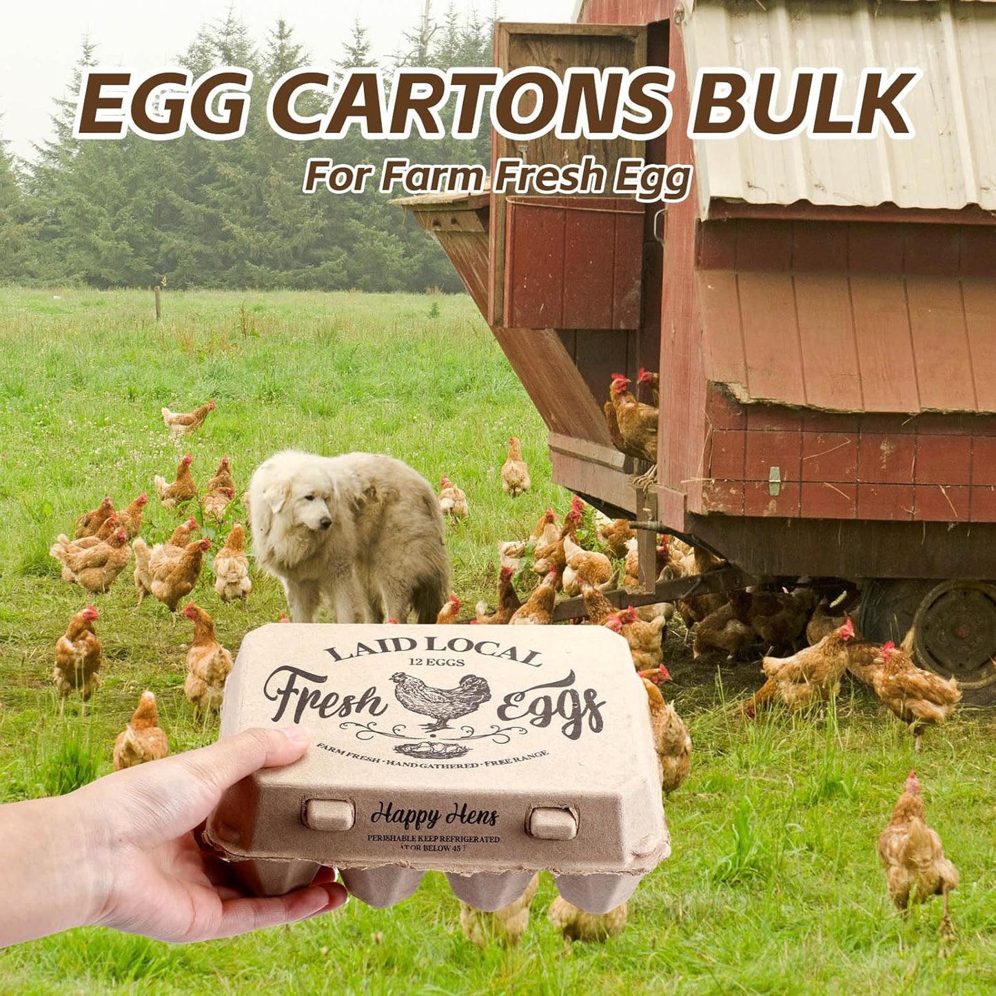 Zhanmai 100 Pack Egg Carton Bulk 12 Chicken Duck Egg Carton Vintage Printed Farm Fresh Crate with 3 x 4 Holds Recycled Paper Cardboard Sturdy Reusable Box Holder(Classic Style)