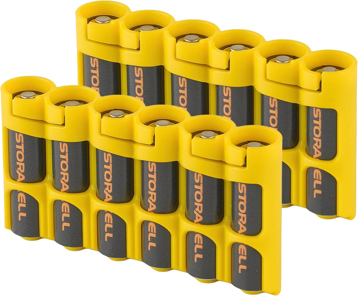 Storacell Slimline AA-6 Battery Storage Caddy and Dispenser (Pack of 2), Yellow, Holds 6 AA Batteries (Not Included), Durable & Compact Design, The Original Battery Caddy, Made in The USA