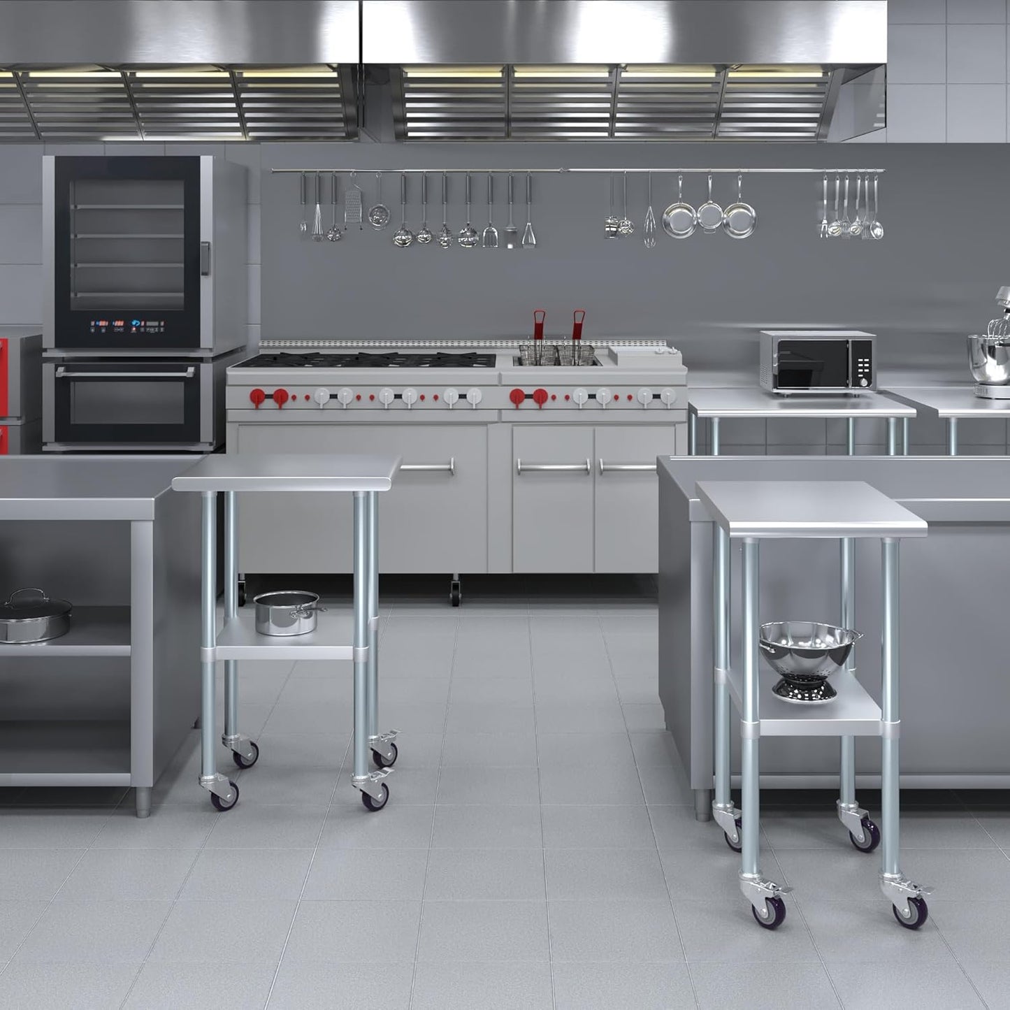 AmGood 18" Long x 24" Deep Stainless Steel Table with Casters