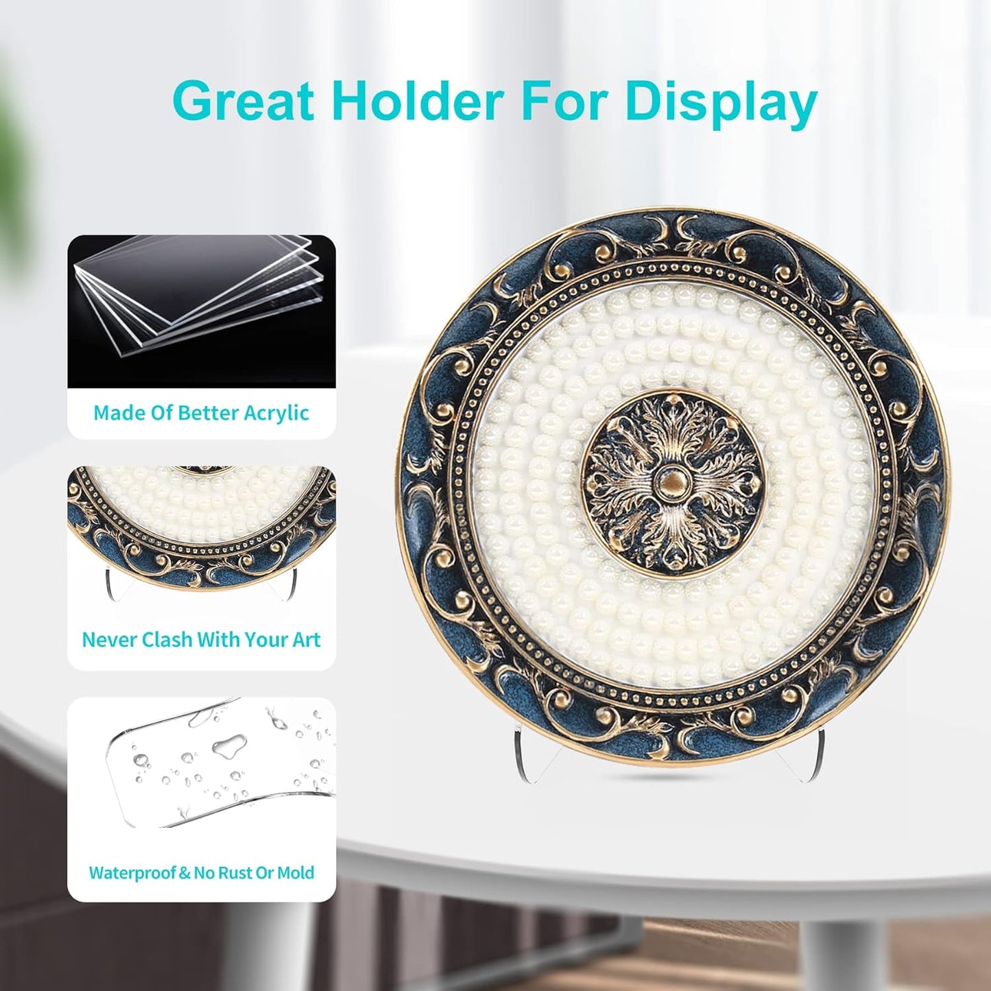 Boloyo Flat Back Acrylic Plate Display Stand , 4.5 Inch 2PC Clear Acrylic Display Holder Easel Base for Home Office Kitchen School Art Display