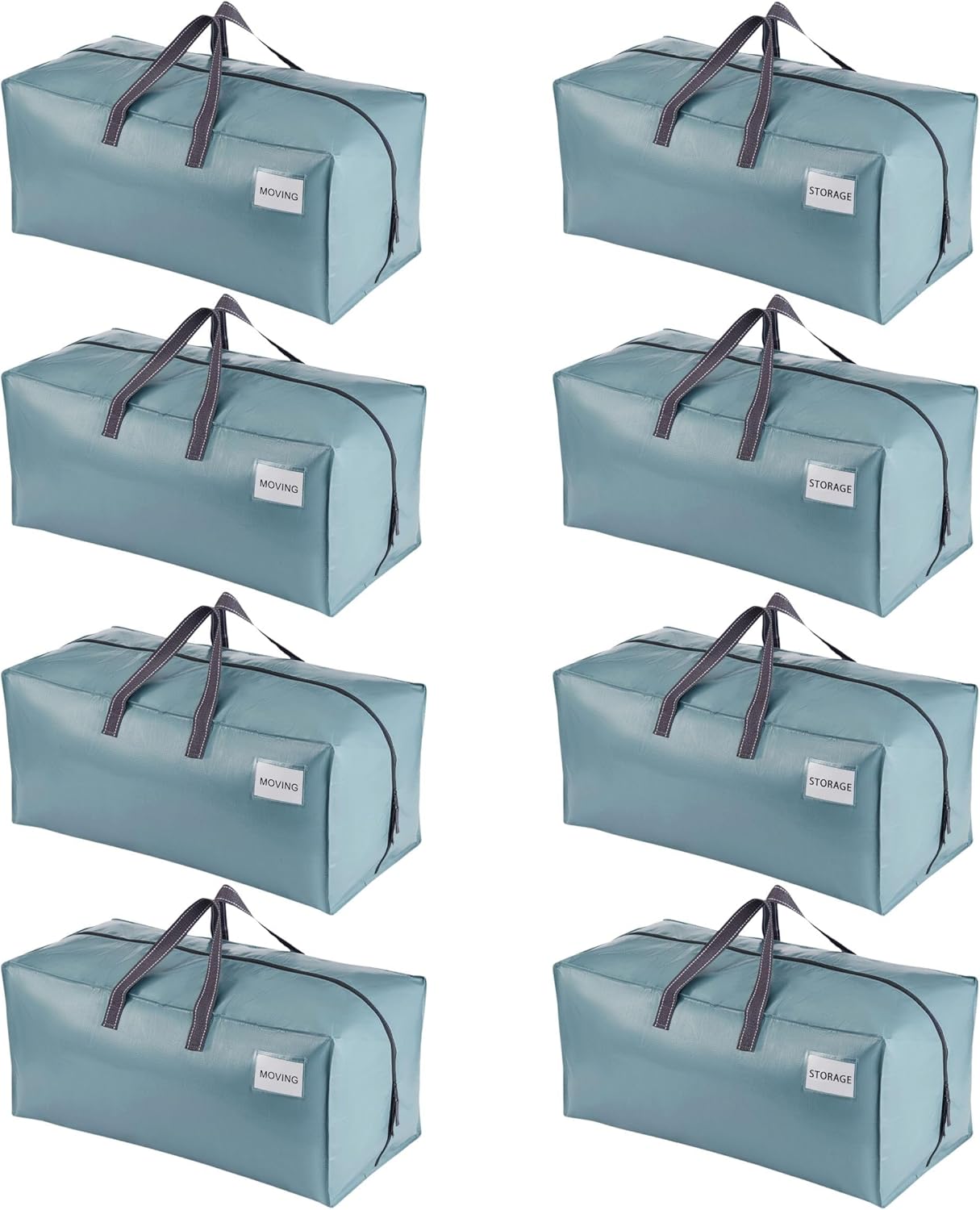 VENO 8 Pack Moving Bags w/Backpack Straps, Heavy Duty, Moving Boxes Alternative, Packing Supplies, Large Storage Totes for Dorm Room Essentials with Zipper for Clothes (Shiny Light Blue, 8 Pack)