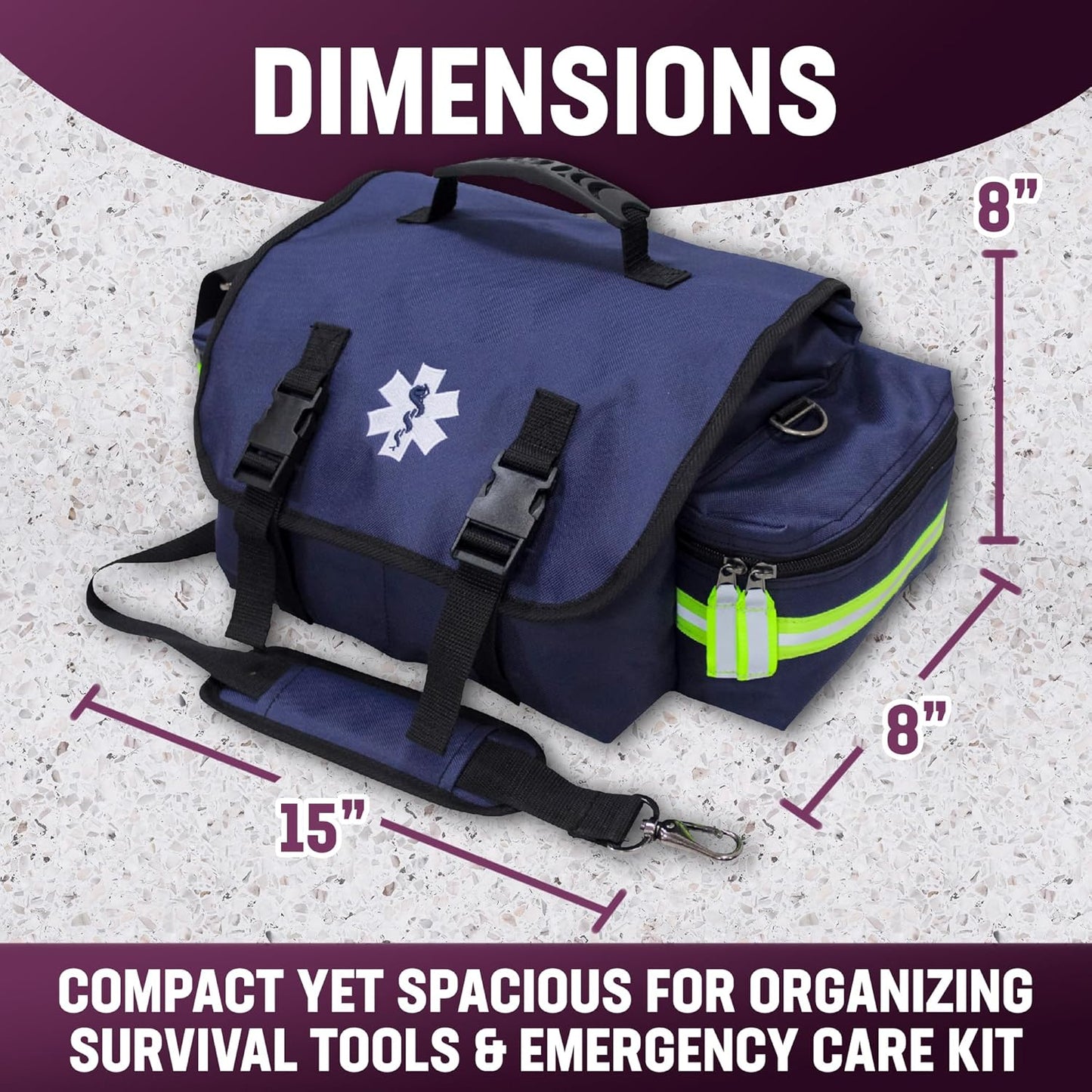 Kemp USA EMT First Responder Trauma Bag, Navy Blue, First Aid & Survival Gear with High-Visibility Reflectors, Rapid Medical Response & Emergency Tools Organizer