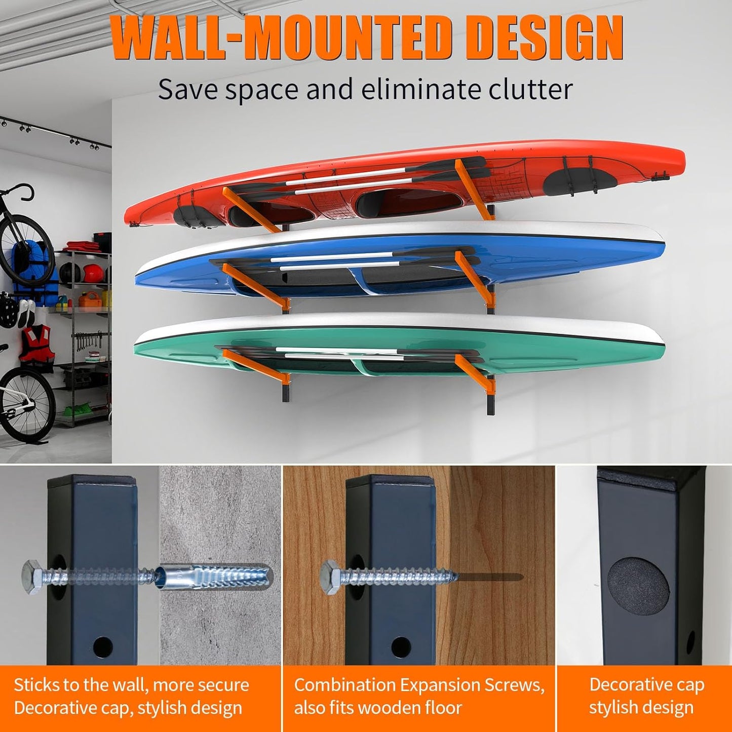 Kayak Storage Rack, Wall Mount Kayak Racks for Indoor Outdoor Storage, Heavy Duty Adjustable Kayak Rack for Garage, Spacesaver