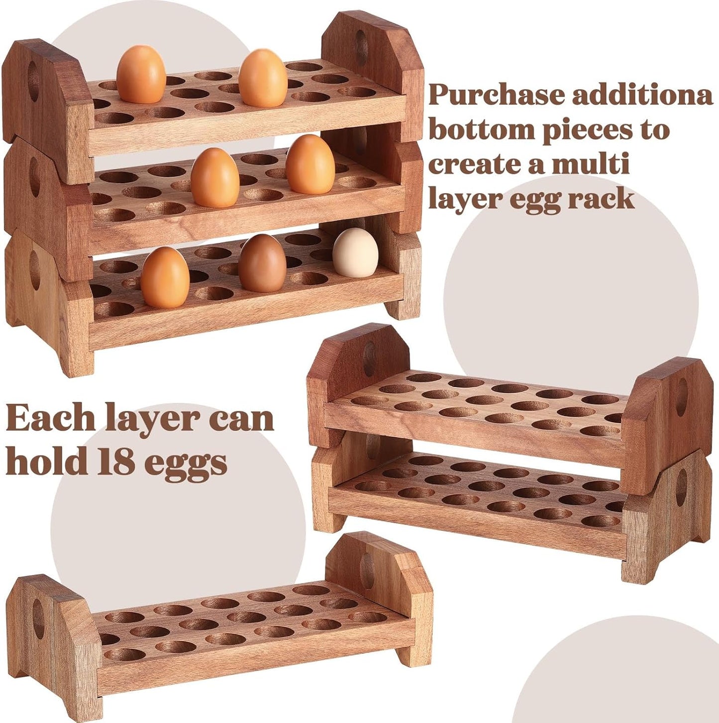 Patelai Wooden Egg Holder Countertop Egg Storage Trays Stackable for 54 Fresh Eggs Deviled Egg Tray Organizer Egg Container Rack for Rustic Kitchen Decoration