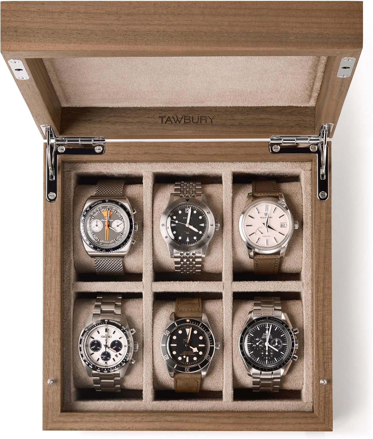 TAWBURY Luxury Wooden Watch Box for Men – Watch Organizer for Men | Watch Holder Organizer for Men | Mens Watch Case 6 Slot | Men Watch Box 6 Slot | Men Watch Storage Box | Small Watch Box Unisex