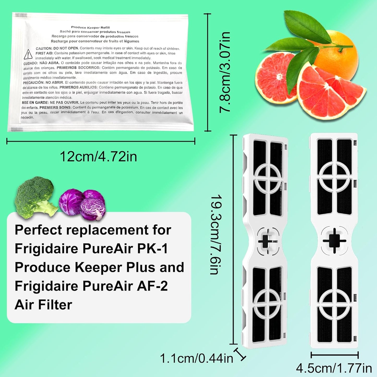 4 Pack Replacements for Frigidaire FRPAPKRF2PK FRPAPKRF Pure Air Produce Keeper and 4 Pack Replacements for Frigidaire PureAir AF-2 Air Filter (AF-2)
