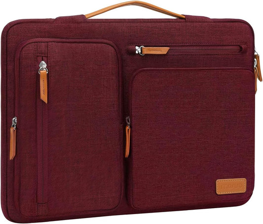 MOSISO 360 Protective Laptop Case 13.3 inch, 13-13.3 inch Laptop Sleeve Compatible with MacBook Air/Pro 13 / Pro 14,HP Dell Acer ASUS,Side Open Carrying Case with 4 Zipper Pockets&Handle, Wine Red