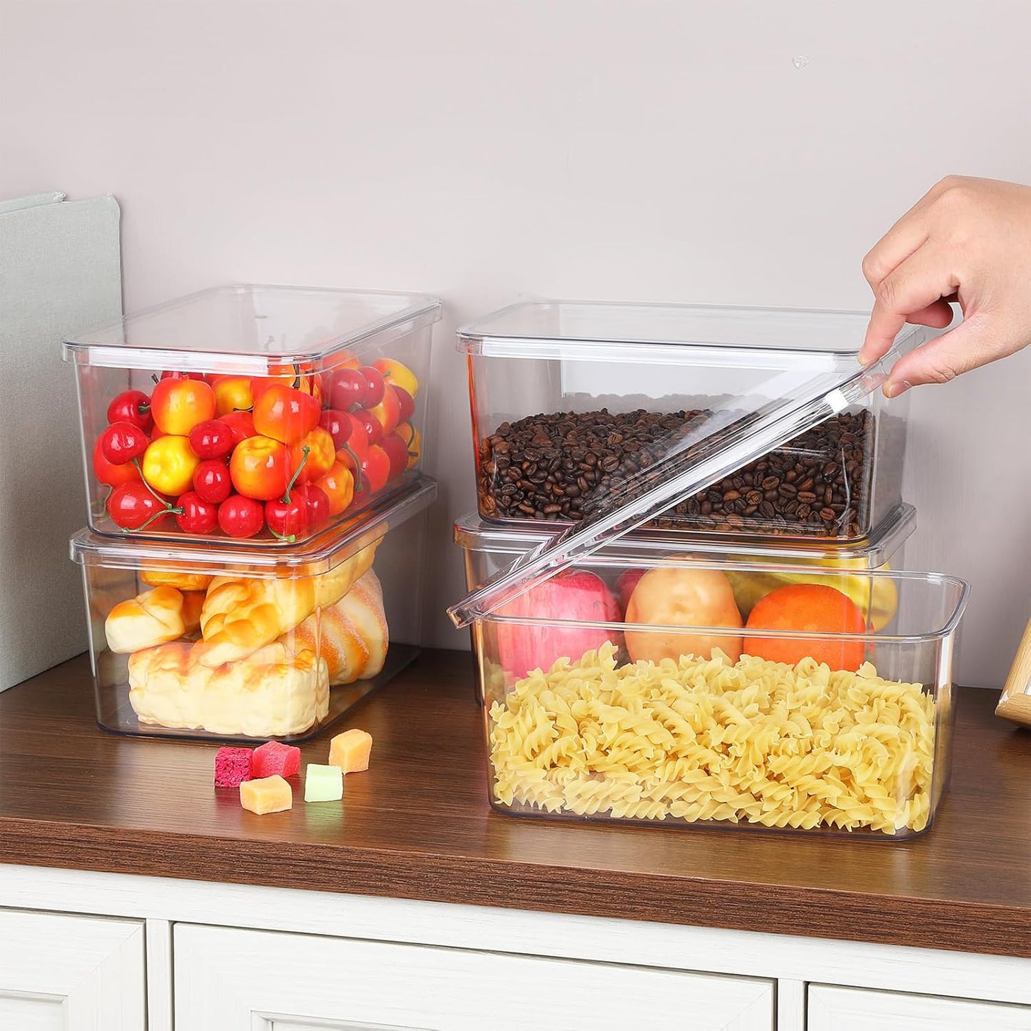 5 Pack Clear Storage Bins With Lids, Stackable Refrigerator Organizers Durable Plastic Food Containers Box for Pantry Cabinet Kitchen Fridge Fruits Vegetables Bathroom Small Items