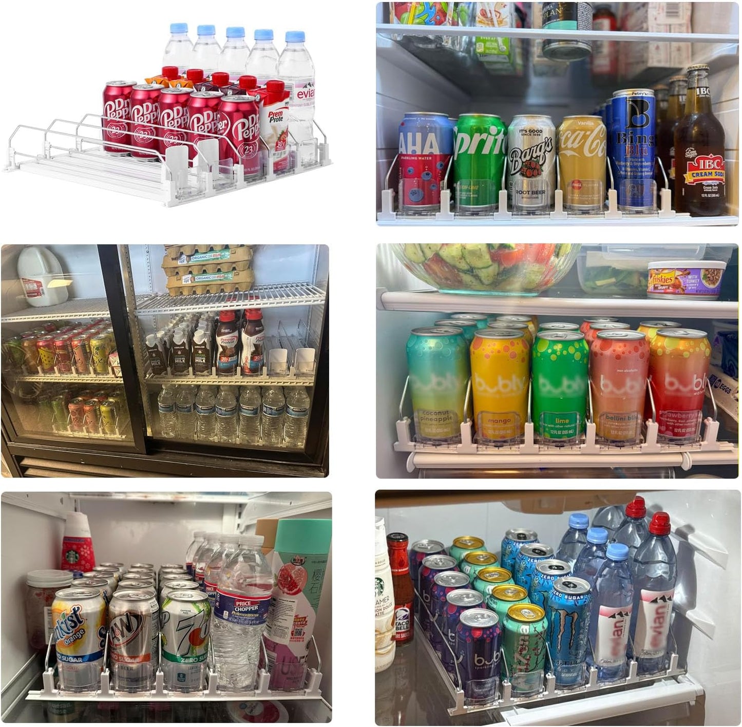 Drink Organizer for Fridge-White Automatic Pusher Glide,12oz 16oz 20oz-Soda Dispenser for Fridge-Holds up to 25 Cans
