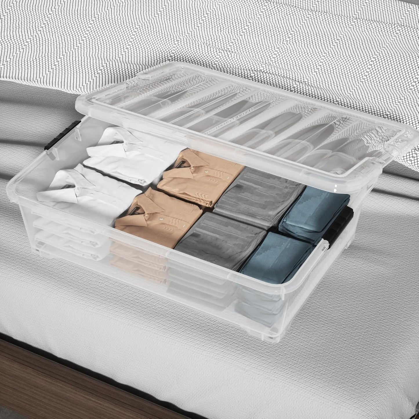 50 Quart Large Under Bed Storage Box, Clear Plastic Under Bed Storage Bin with Wheel, Set of 3