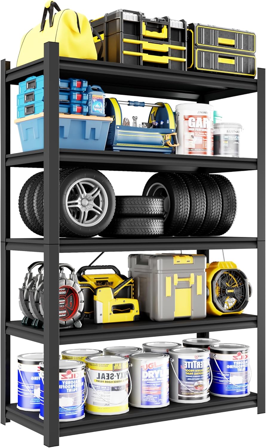 Metal Garage Shelving, Adjustable 5-Tier Heavy Duty Shelving, 2800 LBS Garage Shelving Unit and Storage,Heavy Duty Shelves for Basement,Warehouse,Kitchen