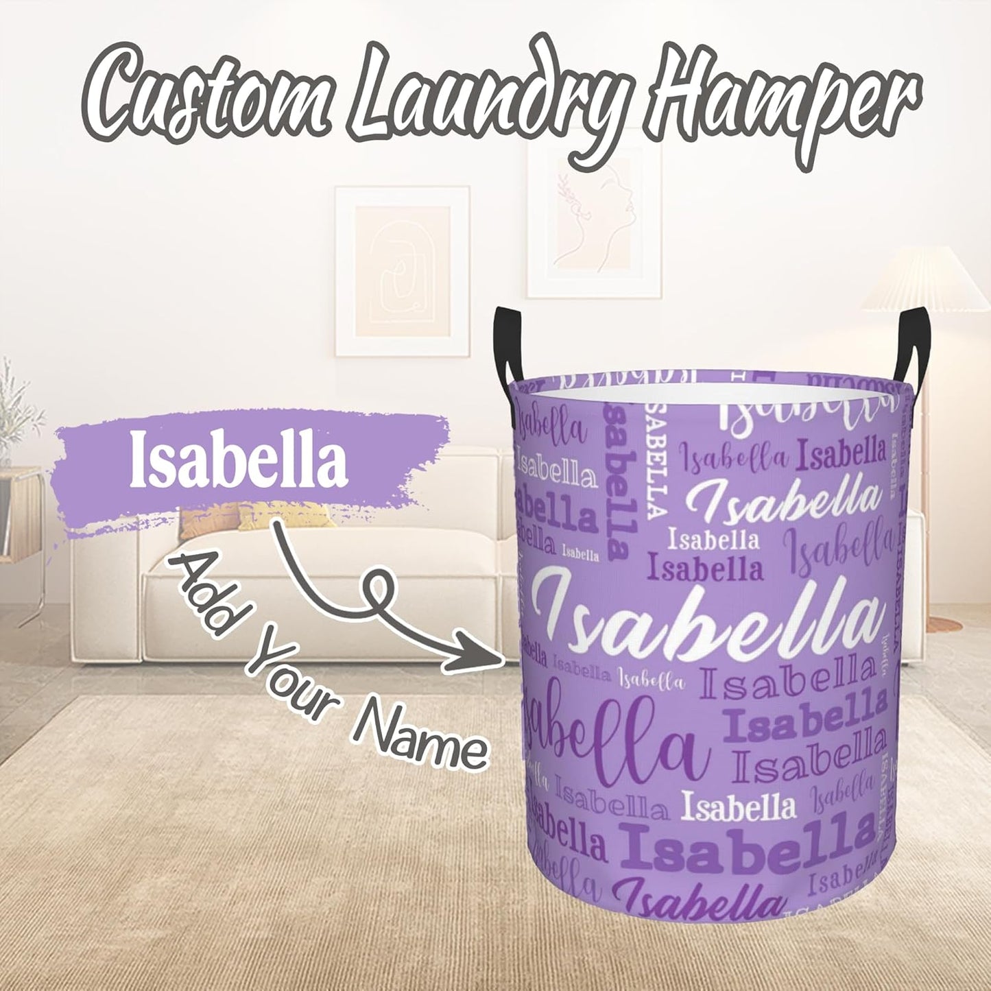 Custom Name Laundry Hamper, Personalized Laundry Baskets with Name for Boys Girls Women Men, Customized Collapsible Dirty Clothes Hamper Easy Storage Gifts for Bedroom Bathroom Living Room