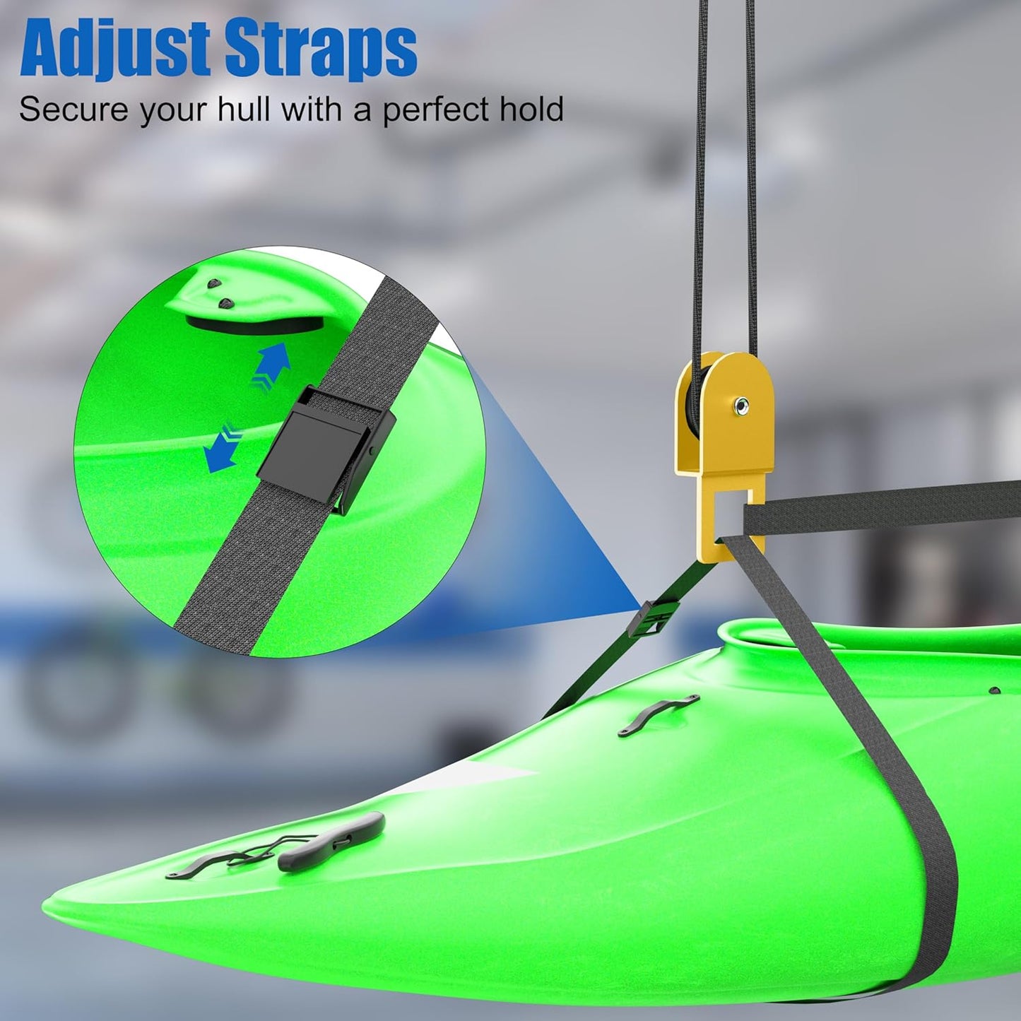 2 Pack Kayak Hoist for Garage Ceiling Storage, Kayak Lift Pulley System with 85 lbs Capacity for Lightweight Kayak, Ladder, Bike, Surfboard