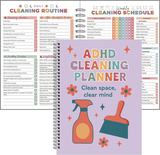 ADHD Cleaning Planner | Home Cleaning Schedule for Adults | Daily, Weekly, Monthly, Yearly Cleaning Checklist | Declutter, Organizing, Family | ADHD Cleaning and Organizing Planner for Women
