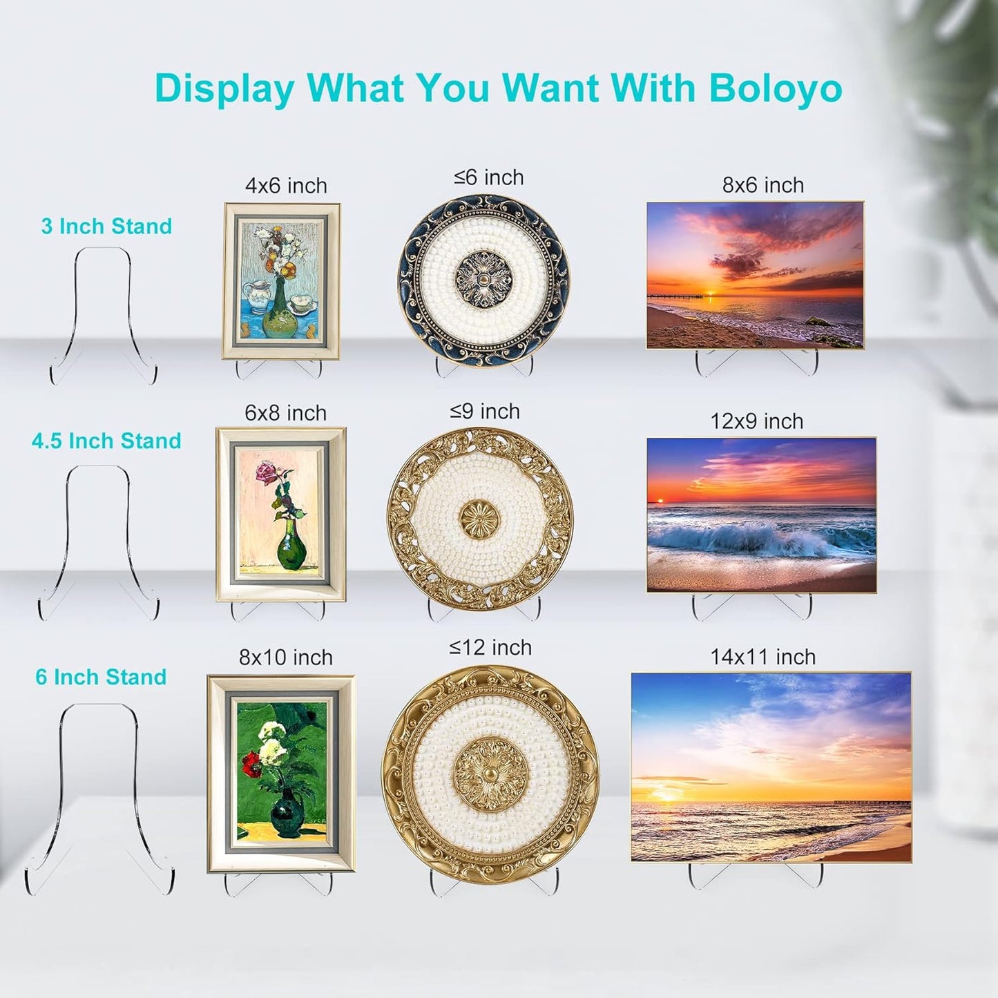 Boloyo Flat Back Acrylic Plate Display Stand , 3 Inch 5PC Clear Acrylic Display Holder Easel Base for Home Office Kitchen School Art Display