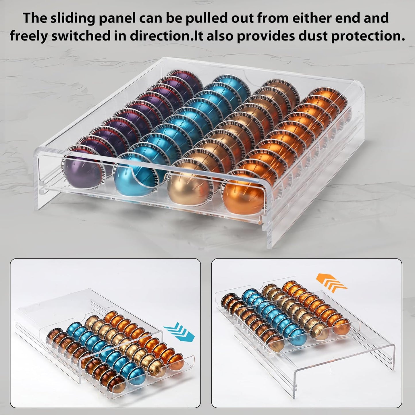 Clear Acrylic Coffee Pod Drawer for Nespresso Vertuo – 40-Pod Double-Sided Pull-Out Organizer