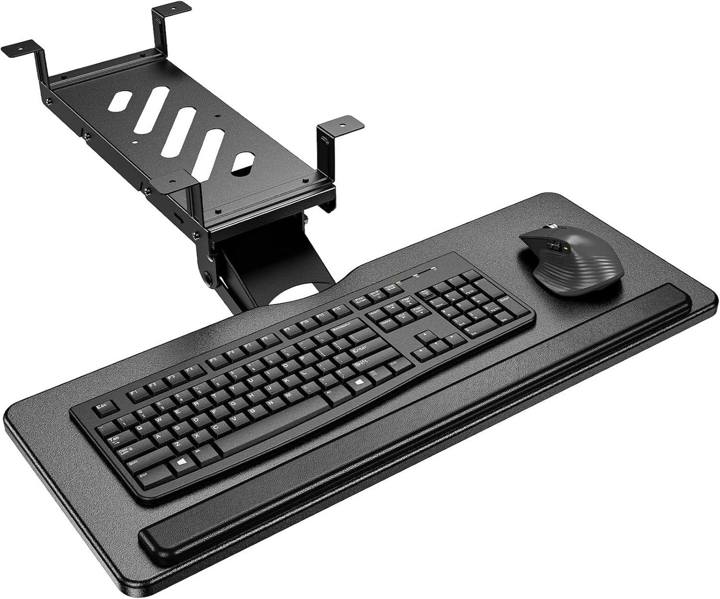 HUANUO Keyboard Tray Under Desk, Adjustable Ergonomic Keyboard & Mouse Tray, Flat Bottom Or Cross Beam Installation, Smooth Sliding Keyboard Holder for Typing in Home Office, Easy Setup, 25″W x 9.84″D