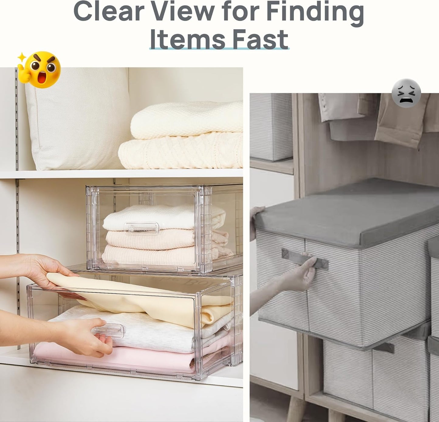 Vtopmart 8-Piece Large & Medium Stackable Drawer Organizer Set, 162QT Clear Storage Cabinet with Easy Assembly, Durable Drawers for Closet, Bedroom, Entryway, Playroom & Apartment Organization