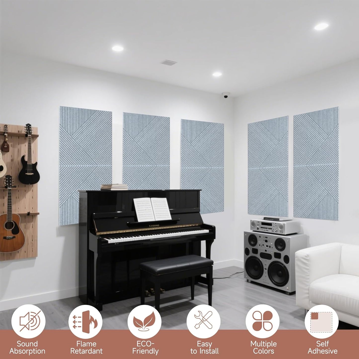 TO-TH Acoustic Wall Panels,6 Pack Total Size 72 x 48 Inches,Self-Adhesive Decorative Acoustic Panels for Wall and ceiling,Silver Grey