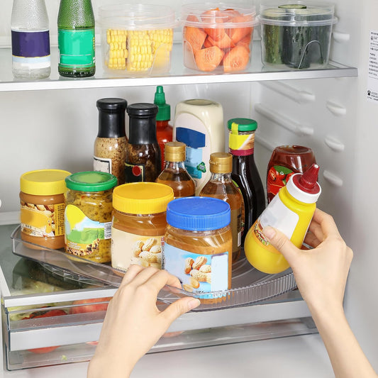 ROWNYEON Lazy Susan Turntable Organizer for Large Refrigerator, 360° Rotate Fridge Organizers and Storage, 16.54 Inches Rectangle Lazy Susan Organizer for Fridge, Cabinet, Pantry,2