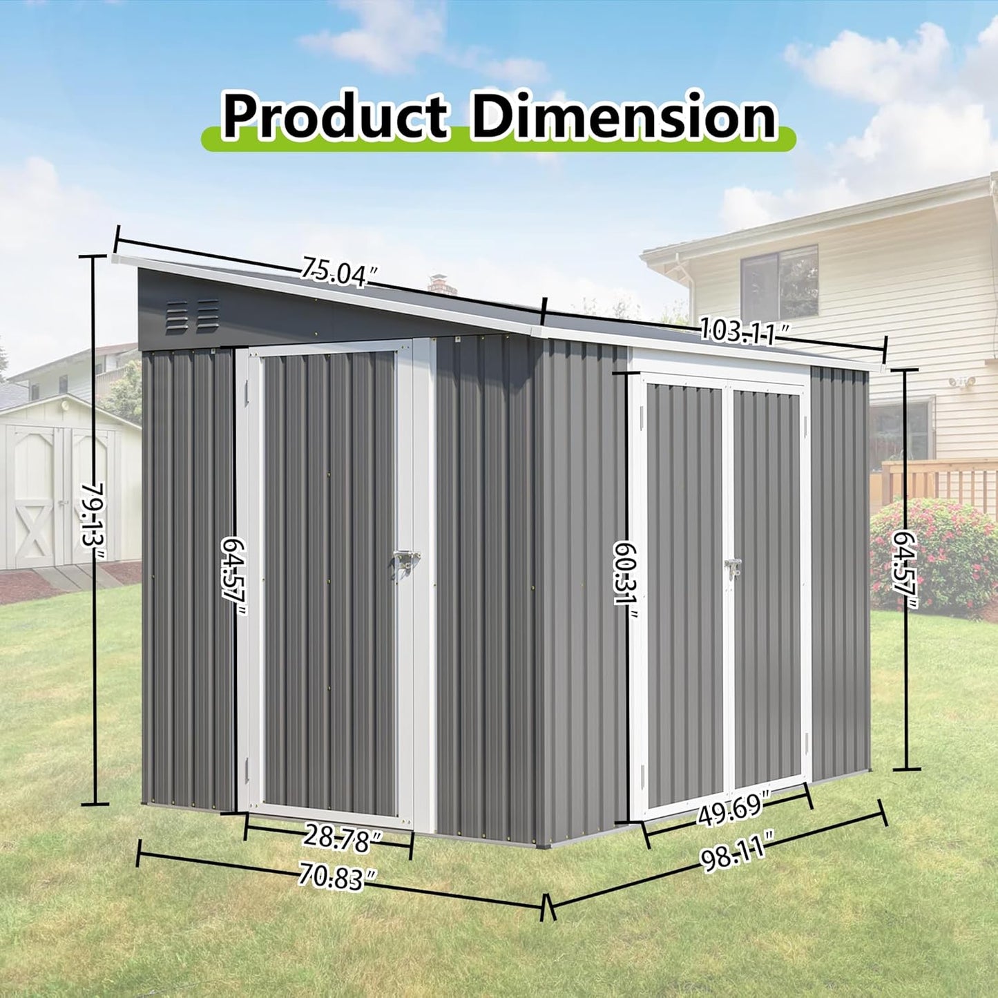 6x8FT Lean to Sheds Metal Outdoor Storage Shed with Floor Frame,Large Tool&Lawn Mower Shed with Two Lockable Doors for Garden Backyard Patio Storage,Outside Waterproof Storage Shed