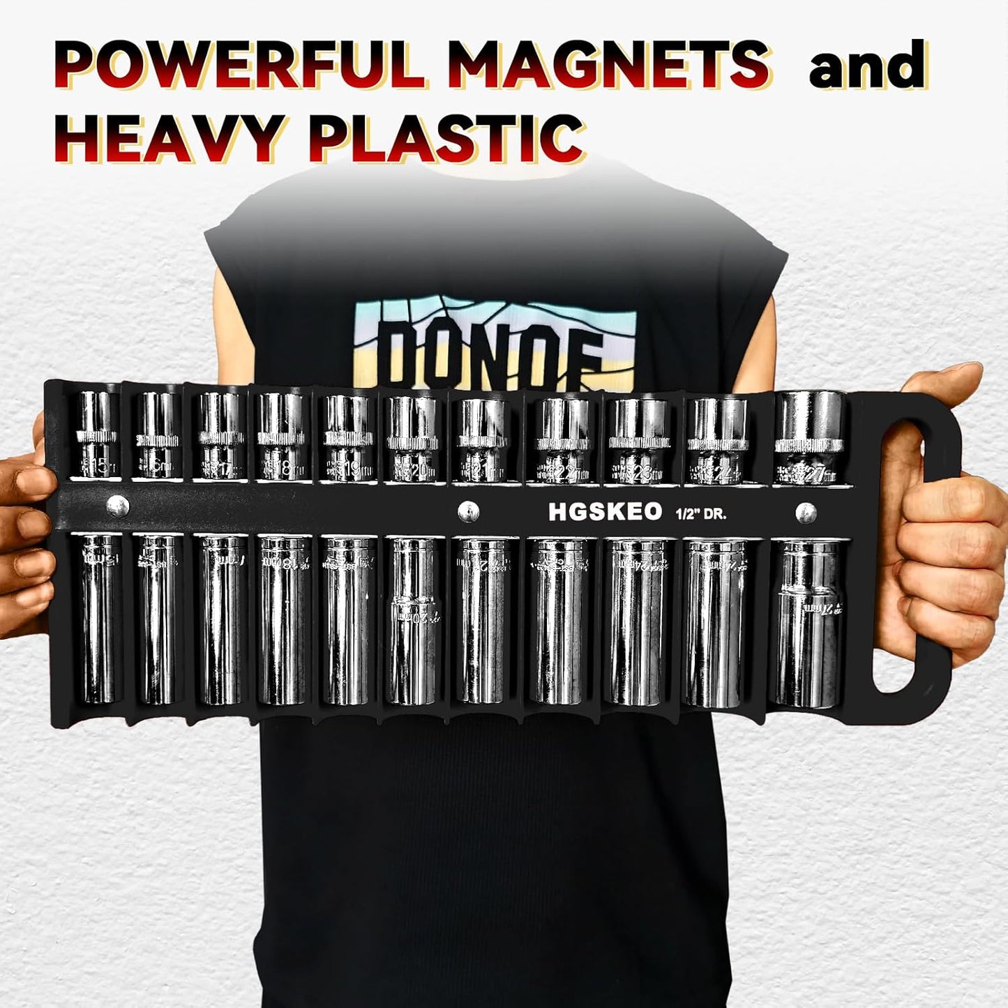 Magnetic Socket Holder Set with Handle, Portable Socket Organizer, Heavy Duty Socket Racks (Black, 1/2" Drive)