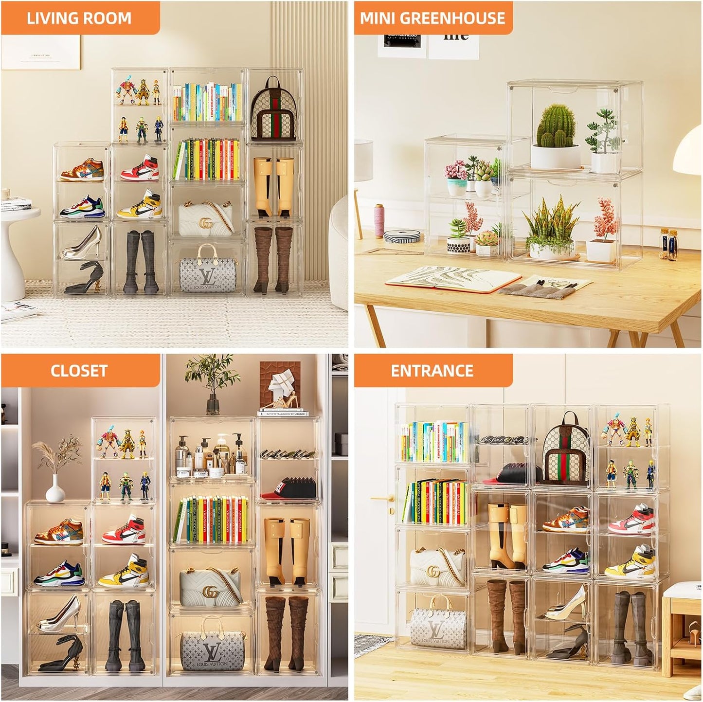 Acrylic Boot Storage Tall Boot Storage Boxes Clear Plastic Stackable Clear Acrylic Display Case for Collectibles, Display Box Case for Figures, Purse, 1 Pack, XXXL