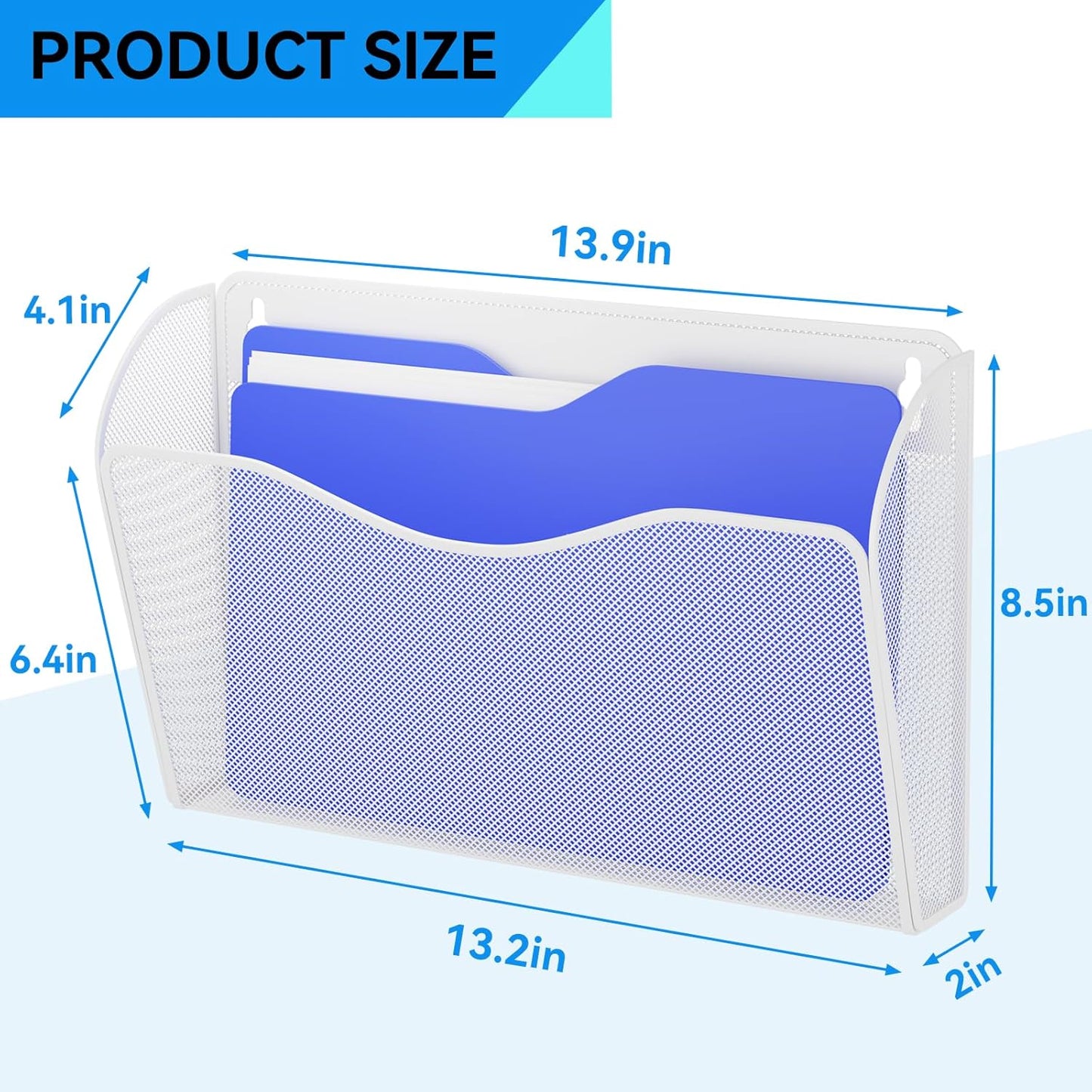 3 Single Pocket Wall File Holder, Mesh Hanging File Folder Paper Organizer, Vertical Wall Mounted Mail Basket, Storage Organization Magazine Rack for Office, Home and School, White