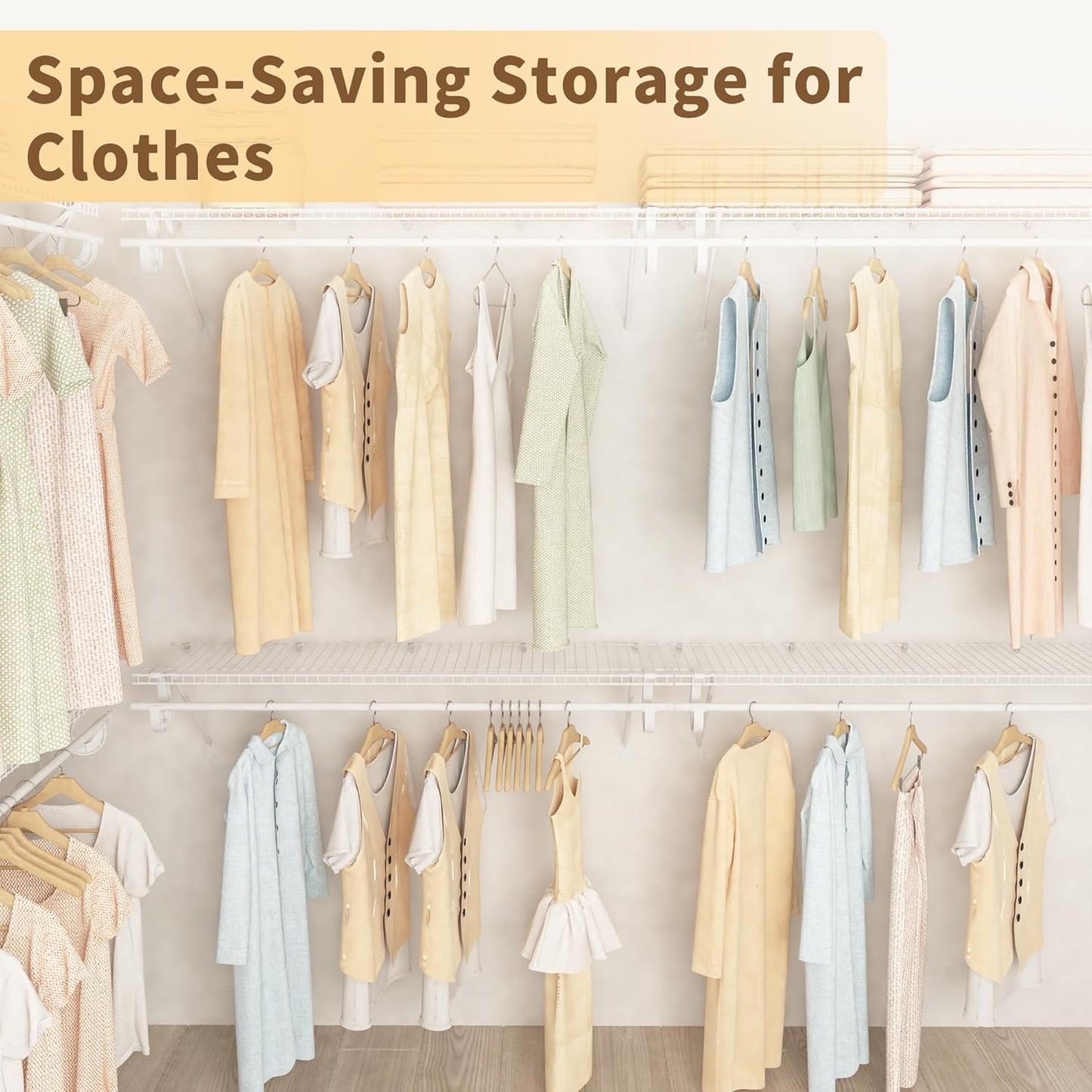 Closet Shelves Wall Mounted with Hanging Rod, 4 Pack 4 ft x 12 in White Wire Shelving Kit, Metal Wall Shelf Organizer for Home, Pantry, Laundry Room Storage