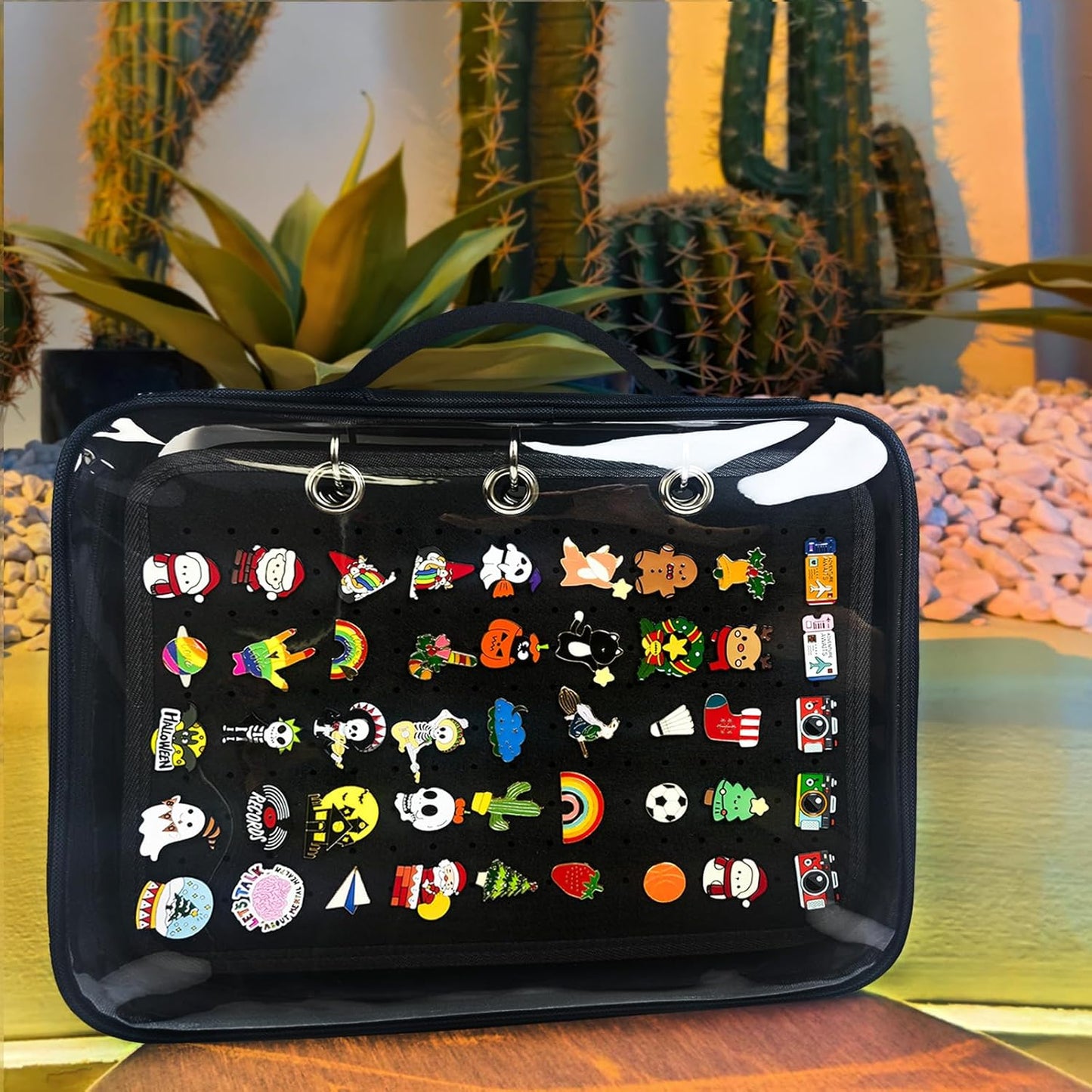 6-Page Enamel Pin Display Bag - Organize Collectibles, Brooches, Medals & More (6 Black Pages + 5 Spacers)