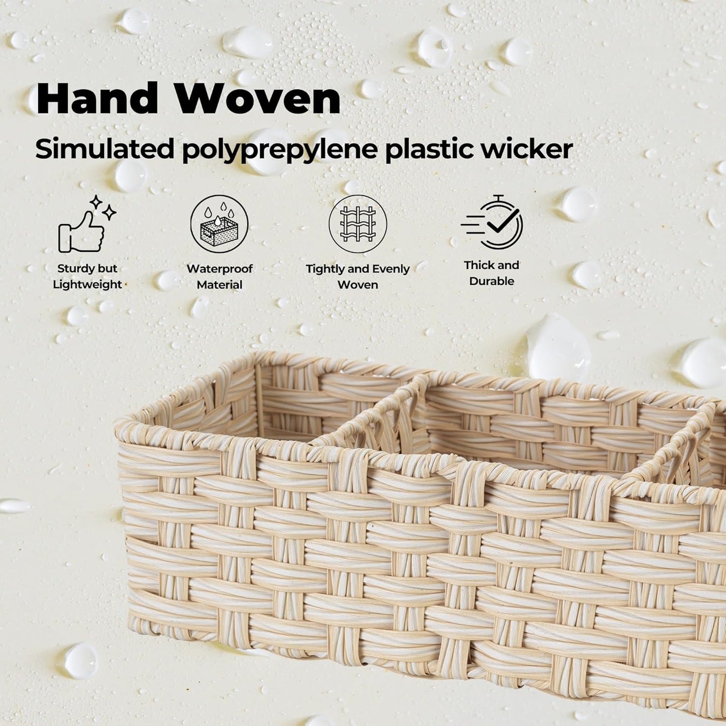 GRANNY SAYS Bathroom Baskets for Organizing, Wicker Basket for Storage, Wicker Baskets for Shelves, Waterproof Back of Toilet Storage Basket, 3 Section Bathroom Organizer Basket, 2-Pack
