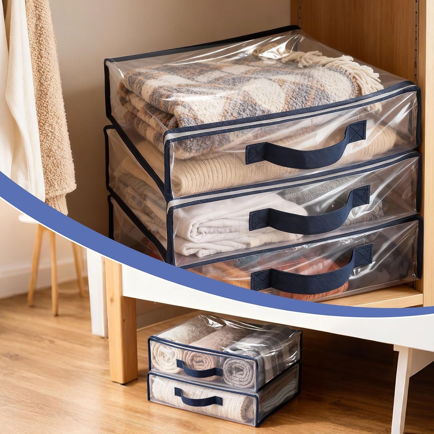 12 Pack Clear Storage Bags with Zipper 12L Blanket Storage Bag Waterproof Dustproof Bedding Storage Organizer Foldable Clothes Containers with Handle for Comforter Sweater Sheet 15.7x11.8x3.9 Inch