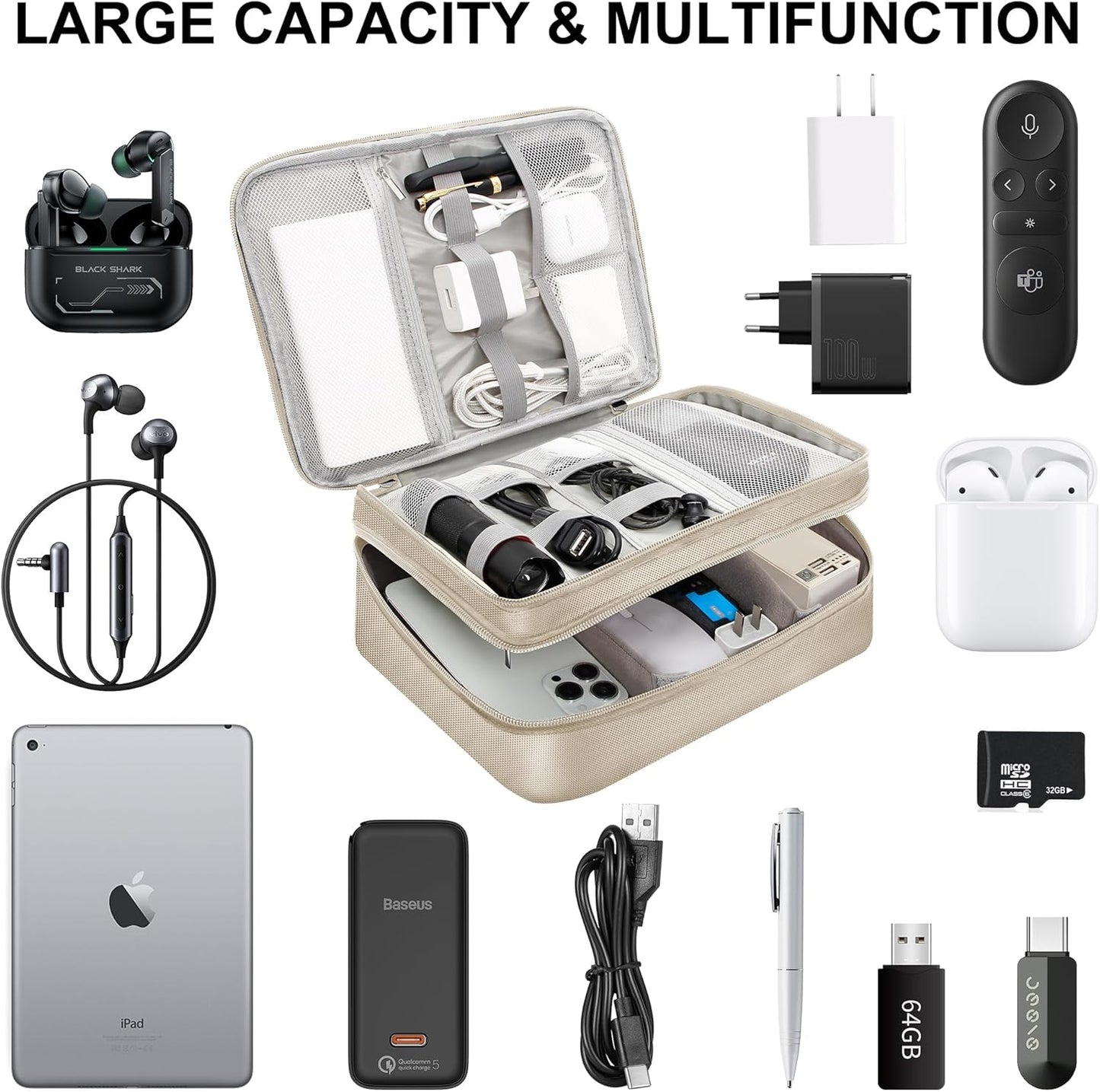 CILLA Electronic Organizer Travel Case, Travel Cord Organizer Case Portable Waterproof Cable Organizer Bag for Charger, Cord, USB, Power Bank, Earphone