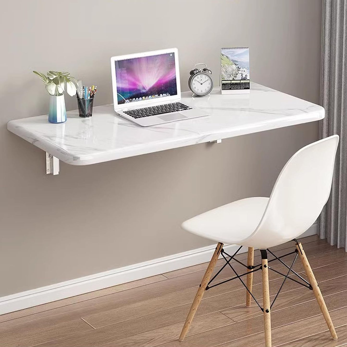 Wall Mounted Folding Table,Floating Wall Desk for Small Spaces,Functional Hanging Desk for Home Office Computer Workstation,Study Work Bench, Laundry Room, Kitchen Dining(White 31.5×19.7inch