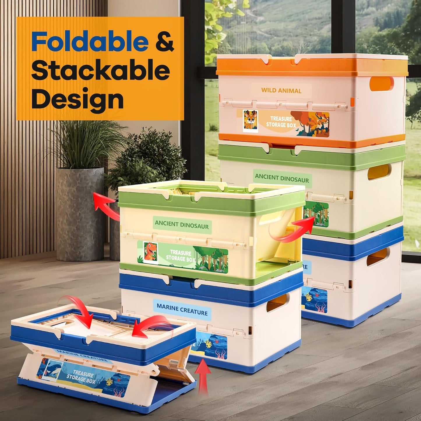 FRUSE 3 Pack Toy Storage Box,Toy Organizers and Storage with Lid, Kids Toy Box with Handle,Stackable Storage Bins for Kids, Boys, Girls, Nursery,Playroom,Bedrooms,Living Rooms, 11.8"x8.3"x18.9"