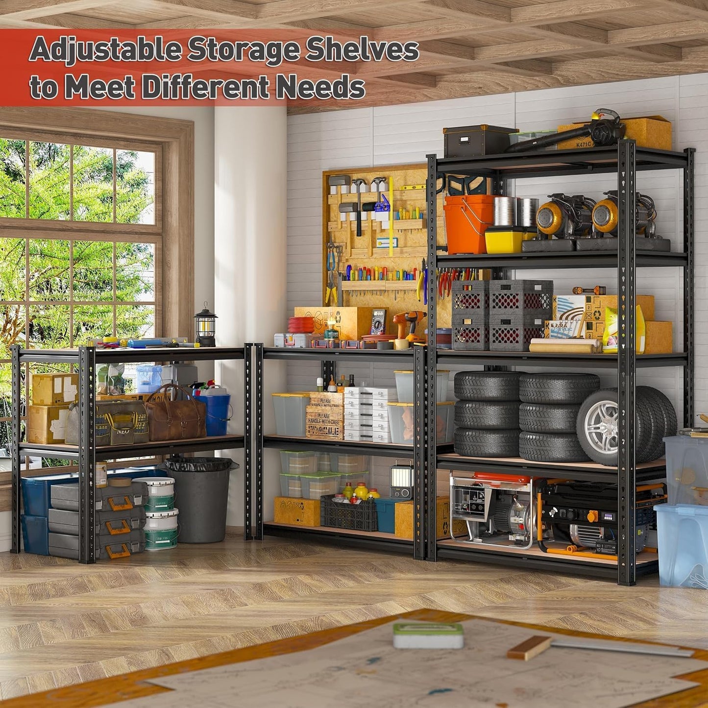 Shelf for Garage Power Tools/Kitchen Appliances/Basement Pantry Laundry Utinity, Storage Standing Shelving Unit Plants/Retail/Food/Display,Adjustable, Heavy Duty,39"Wx18"Dx63"H, 5Tier Shelves