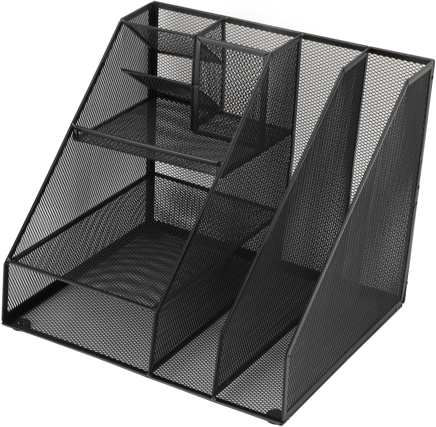Metal Mesh Desk Organizer, Multifunctional Pen Holder & Office Supplies Organizer with Durable Lightweight Black Iron Design