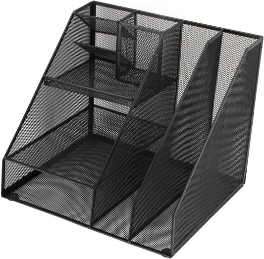Metal Mesh Desk Organizer, Multifunctional Pen Holder & Office Supplies Organizer with Durable Lightweight Black Iron Design