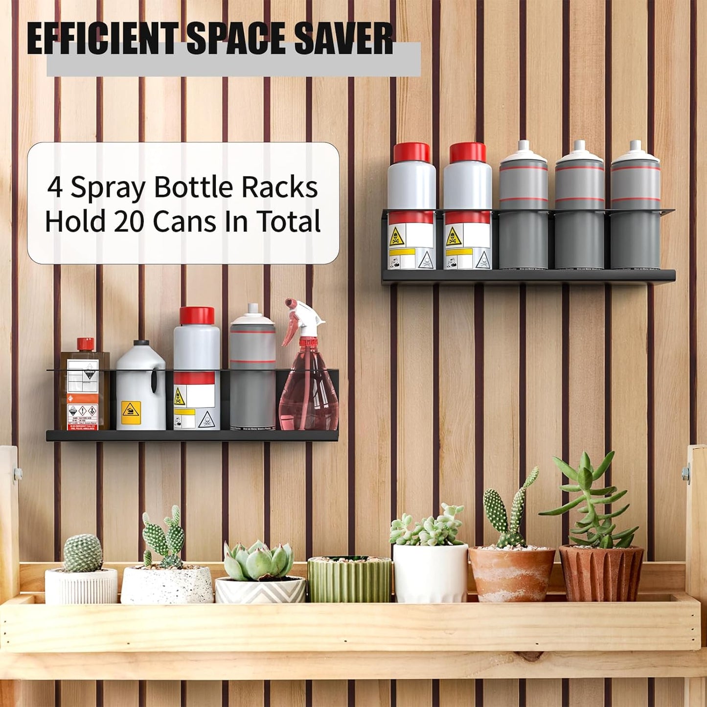 4 Pack Wall-Mounted Spray Bottle Holder, Aerosol Spray Can Holder Storage Rack, Heavy-Duty Paint Bottle Organizer With 20 Holes, Steel Black Spray Rack for Garage, Shop, Home or Tool Trailer