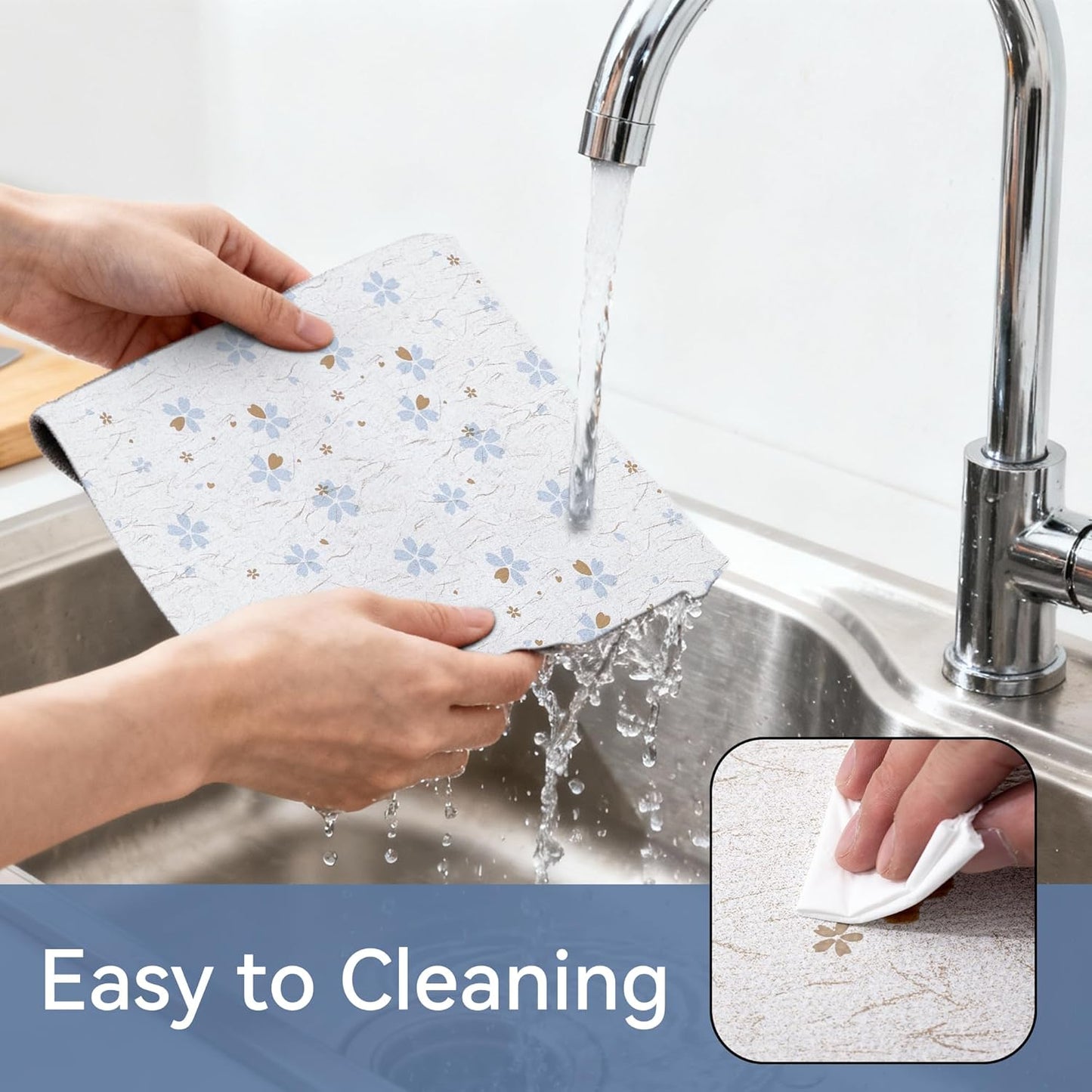 FIFTY FEET 18"x96" Non-Adhesive Shelf Liner for Kitchen Cabinets and Drawers, Washable Non-Slip PVC Cabinet Liner (White Floral)(1 Roll)