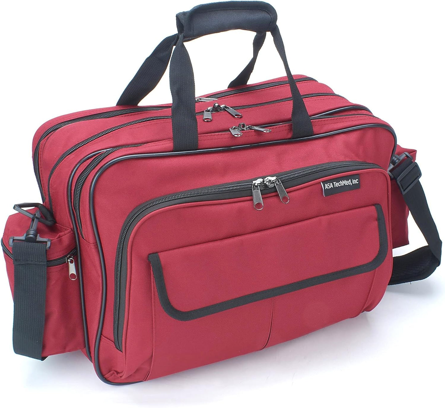 ASA TECHMED Nursing Bag with Compartments – Durable Medical Equipment Shoulder Bag for Nurses, Physicians, EMTs, Multi-Pocket, Nylon Reinforced, Adjustable Straps (Red)