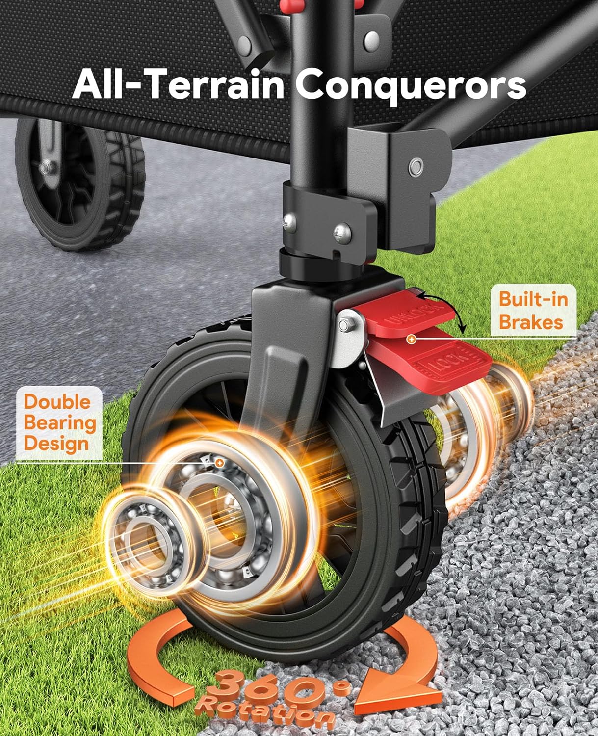 Collapsible Foldable Wagons, 440lbs Capacity Wagons Carts Foldable with All-Terrain Wheels, Heavy Duty Foldable Wagon, Utility Wagon Carts with Brakes for Camping, Sports, Shopping, Grocery, Black