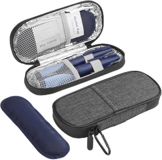 Insulin Pen Cooler Travel Case Diabetic Medication Insulated Cool Organizer with 2 Reusable Ice Packs for Insulin Pen and Other Diabetic Supplies, for the Daily Life and Trip(Grey)