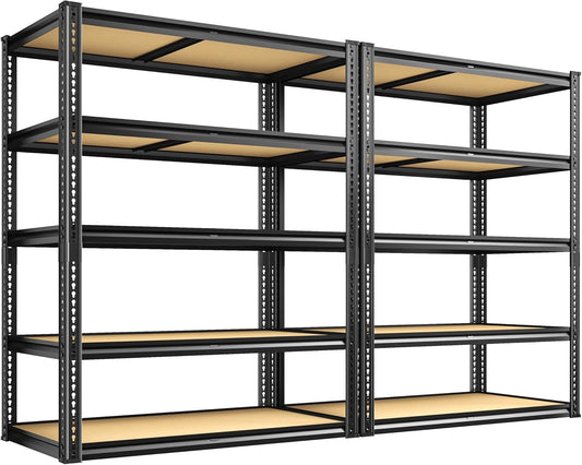 2050LBS Storage Shelves Heavy Duty 5 Tier Garage Storage Shelving, Adjustable Metal Shelving Unit Utility Rack Shelf for Warehouse, Pantry, Closet, 72" H x 35.56" W x 16" D, Black.2PCS