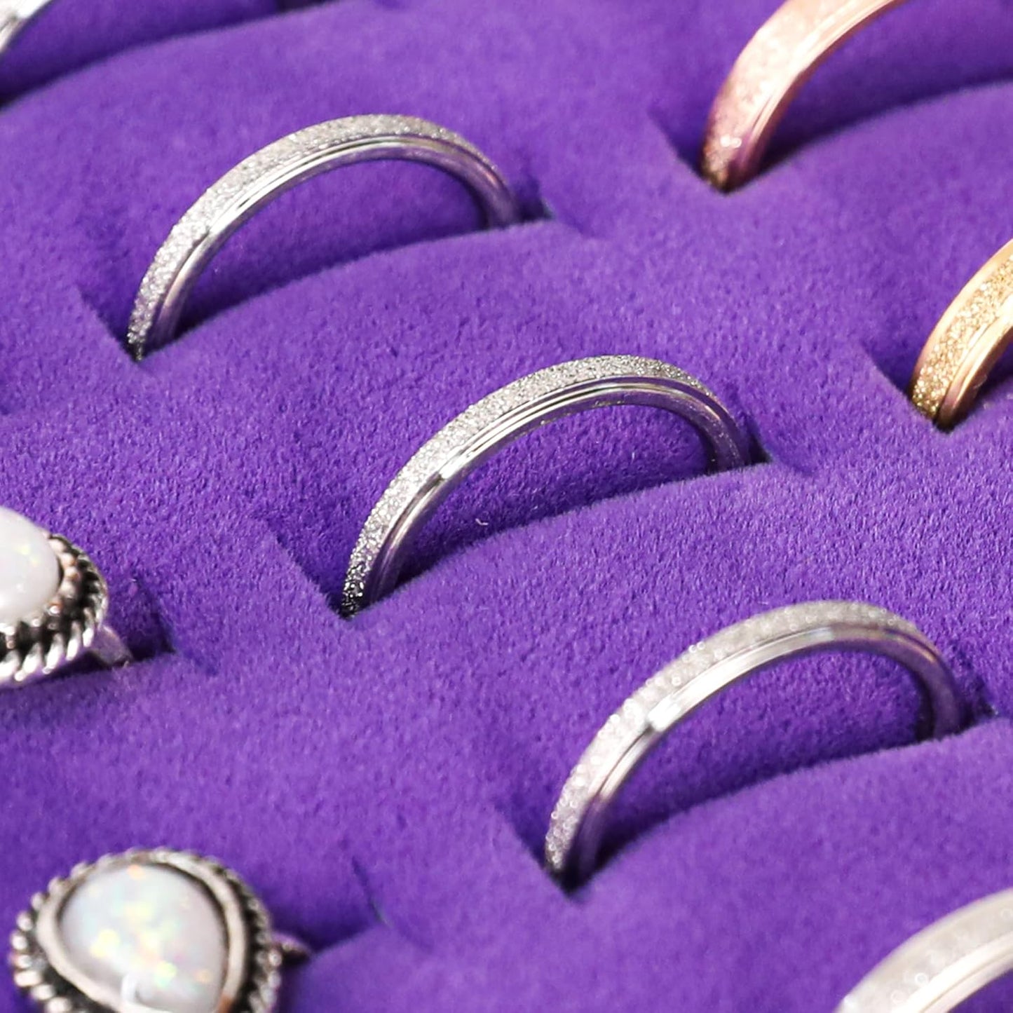 Frebeauty Ring Organizer Tray 100 Slots Ring Holder with Clear Lid Velvet Storage Box Jewelry Tray for Jewelry Store Earring Display Case for Jewelry Show Studs Box for Women(Purple)
