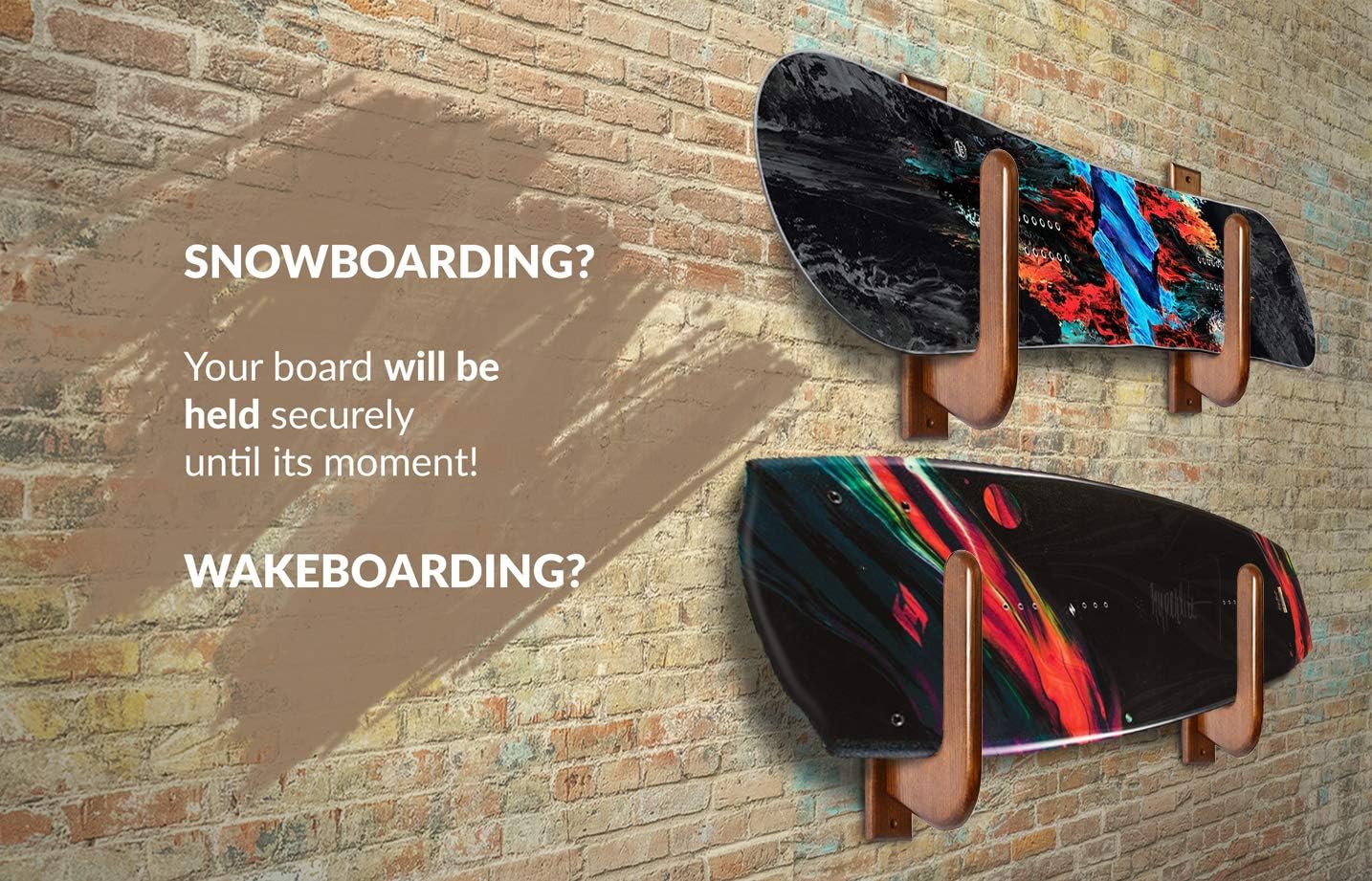 TESLYAR Surfboard Wall Mount – Wooden Surfboard Rack for Wall Storage – Solid Wood Hooks for Surfboard, Snowboard, Paddle Board & Wakeboard – Classic Style