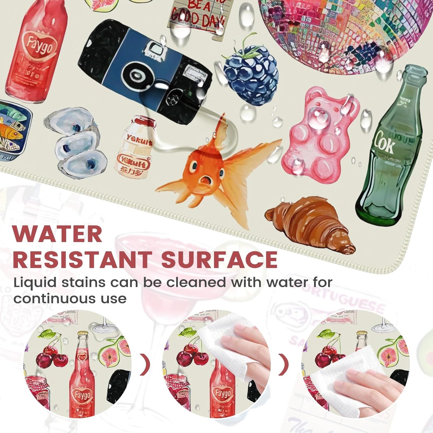 iCasso Office Desk Mat for Keyboard and Mouse, Large Mouse Pad, Desk Pad Mat, Anti-Slip Big Mousepad with Stitched Edges for Computer Desktop Cover Protector (Watercolor Stickers)